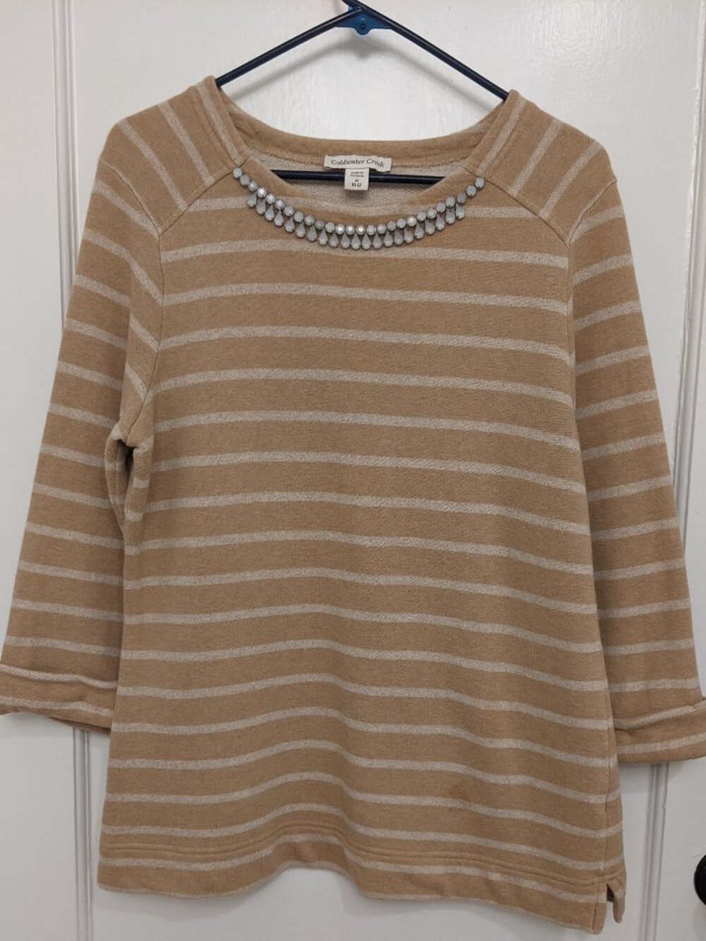 Coldwater Creek Women's Cotton Striped Top M Jeweled Glam Grandma Core